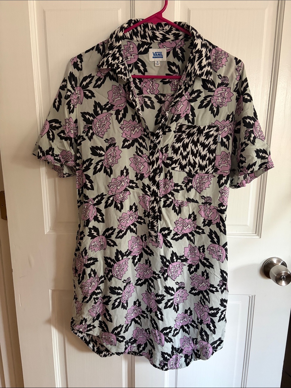 Vans Lavender & Black Floral Short Sleeve Button-Up Shirt